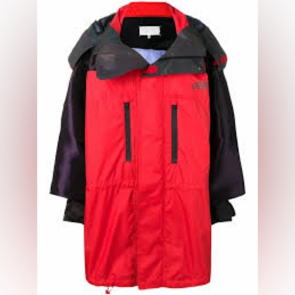Maison Margiela Waterproof Two-tone Coat in red and black. NWT